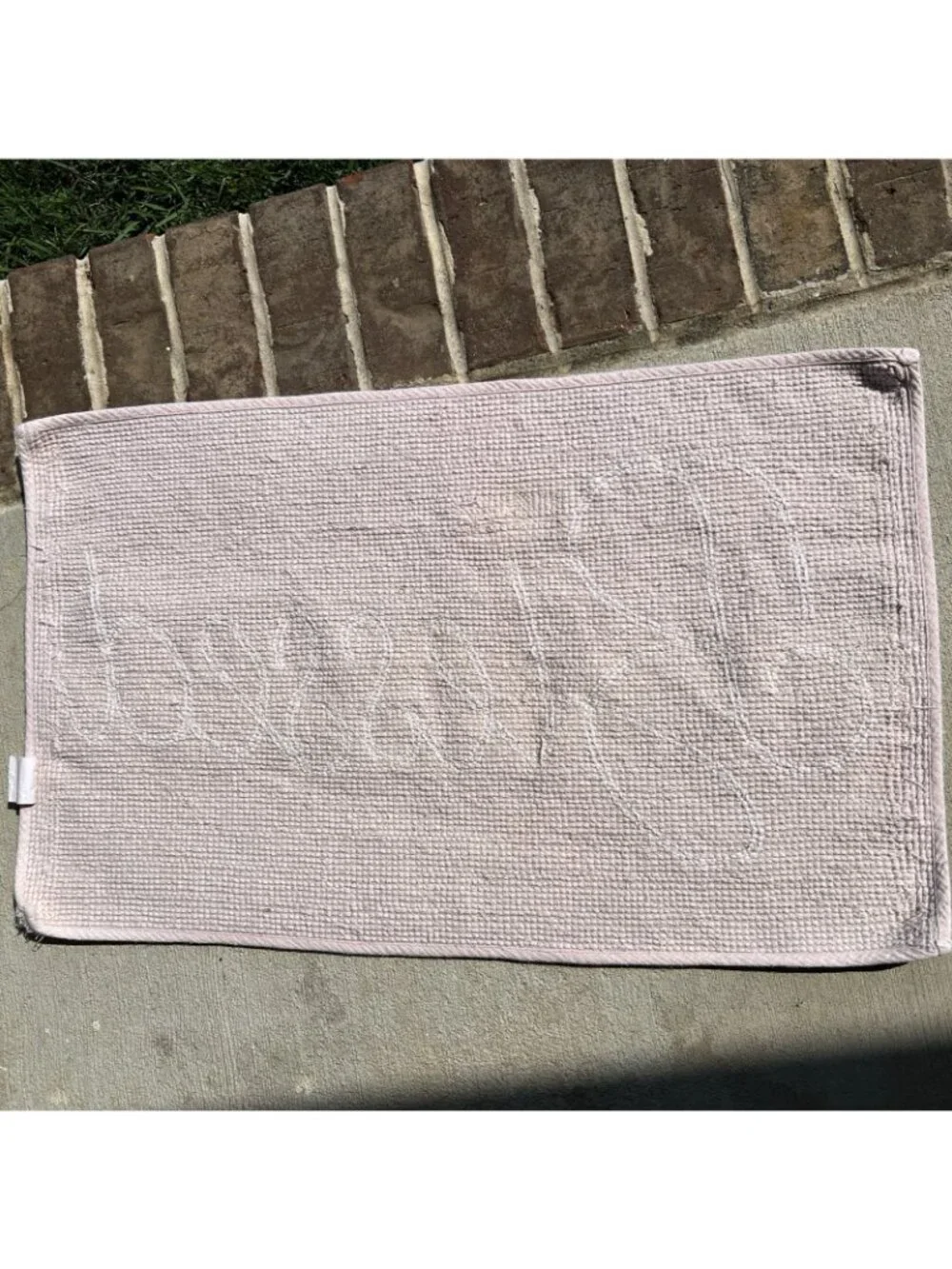 Chenille Rug Bath Mat Pink & White “Blessed” 29 X 18” Cottage Core